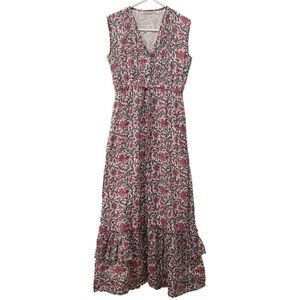 Banjanan Dress Womens XS Floral Maxi Tiered Sleeveless Prairie Boho Cannes FLAWS